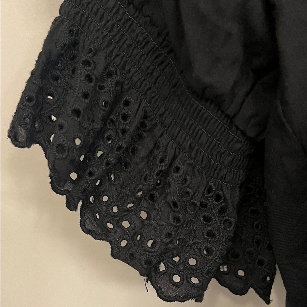 Ultra Pink Black Eyelet Ruffle V-Neck Blouse - Picture 3 of 7